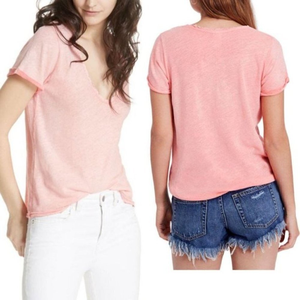Free People Saturday Top Size S Oversized Raw Hem Coral Pink  NWOT